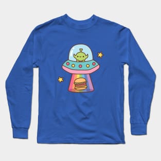 Alien Abducts Burger Funny Long Sleeve T-Shirt